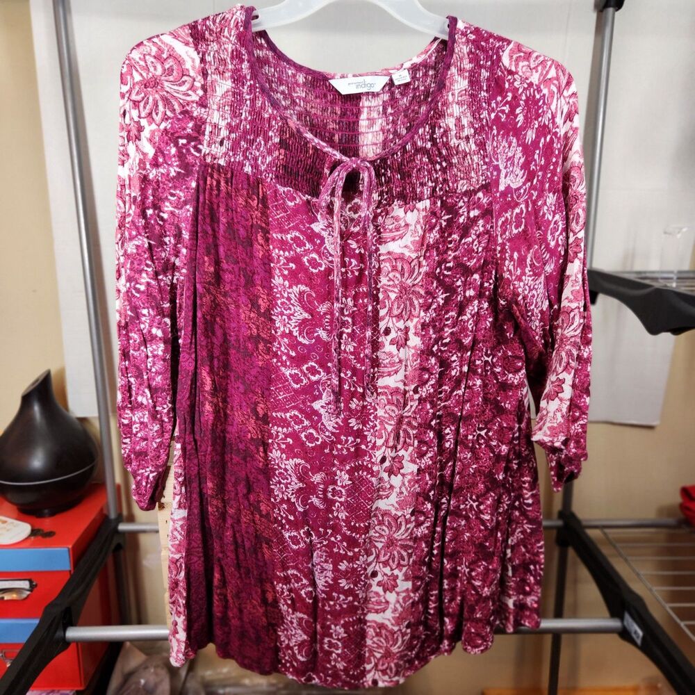 Great Northwest Indigo 1/4 Sleeve Purple Blouse Md.